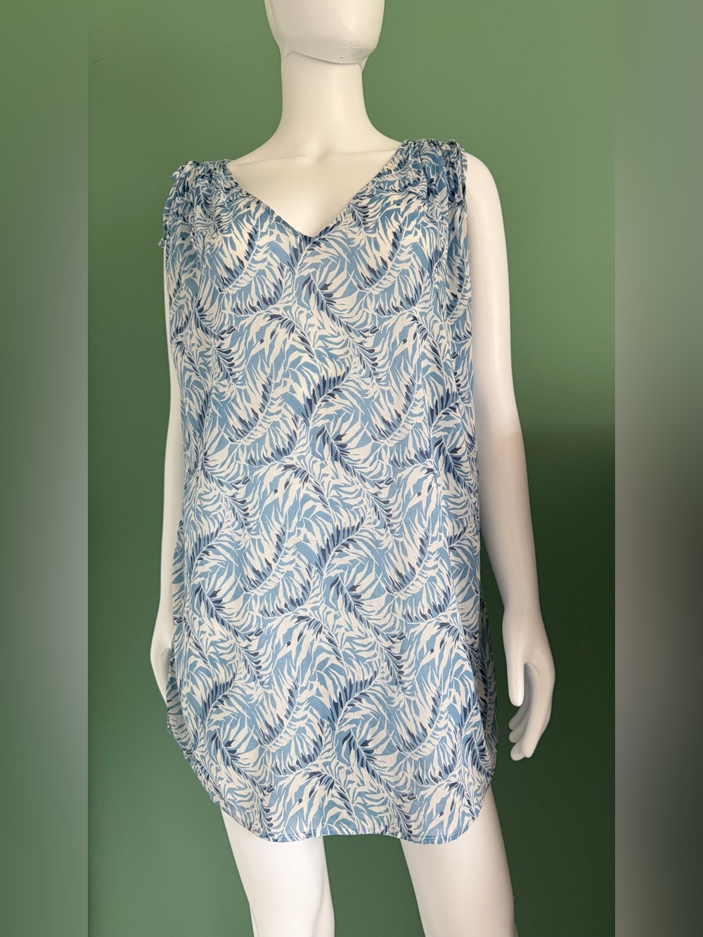 J. Crew Sleeveless V Neck Marine Fern Swim Cover Up Tunic Dress